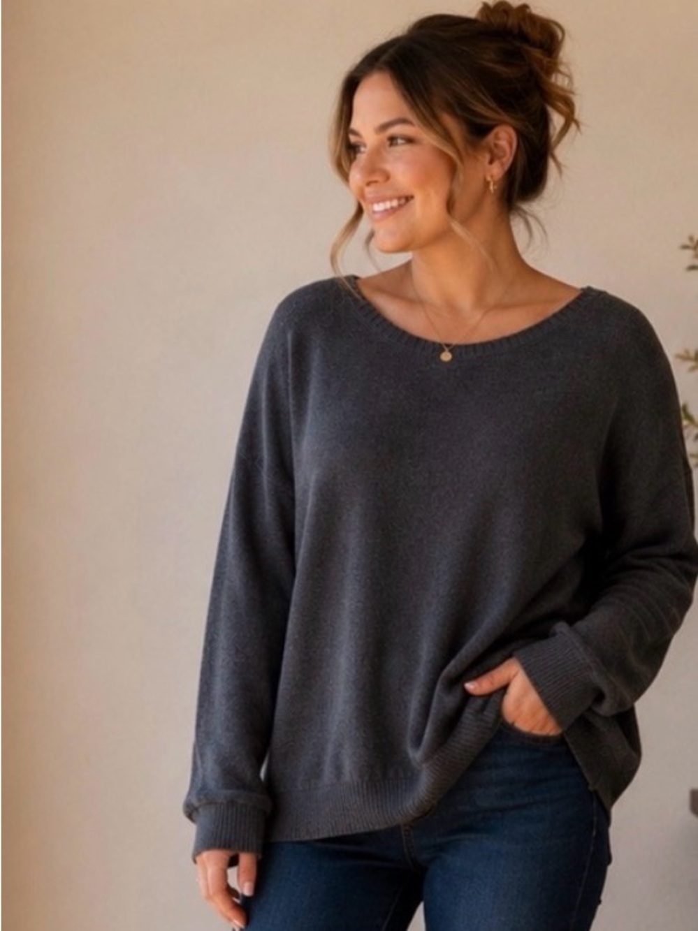 Old Navy Dark Charcoal Scoop Neck Pullover Sweater.